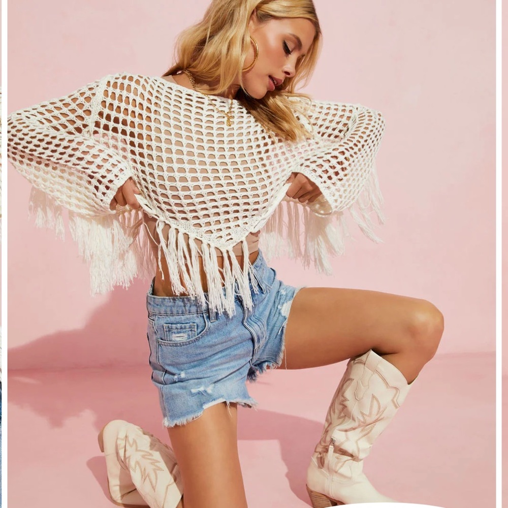 RAMY CROCHET FRINGE HEM COVER UP TOP - IVORY - Picture 6 of 7